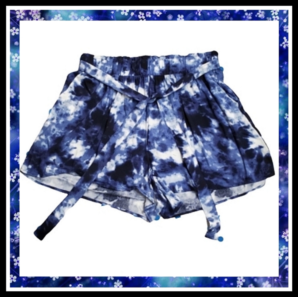 NAVY BLUE ☆ TYE DYE ☆ PAPERBAG WAIST SHORTS ☆ NWT